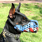 Doberman Leather Muzzle Painted in American Style