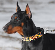 Unique Handpainted leather dog collar for Dobermann