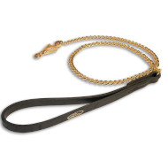 Gold plated Chain Dog Leash with leather handle