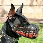 Dog Muzzle of Leather for Doberman with Design Flame