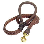 Braided Handcrafted Dog Leash of Leather, round brown