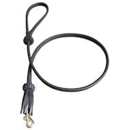 Luxury round dog leash of leather, Black 6 mm
